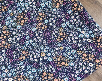 100% poly cey fabric by the yard, poly fabric by the yard, navy with tiny floral #1477