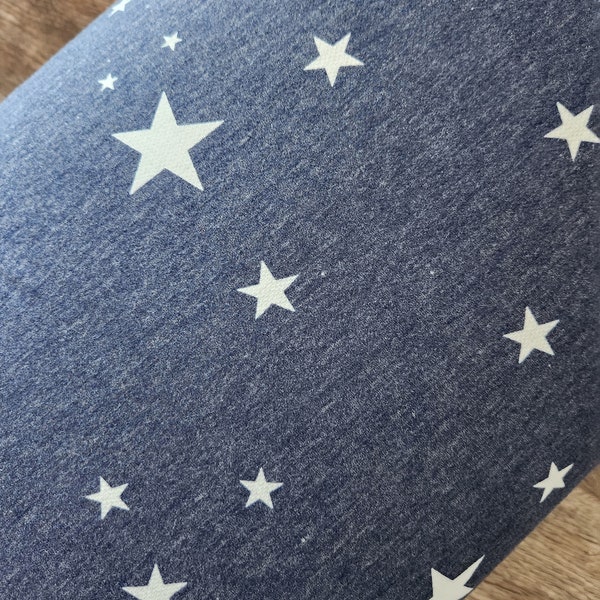 French terry knit fabric, french terry knit fabric by the yard, navy with white stars #1677