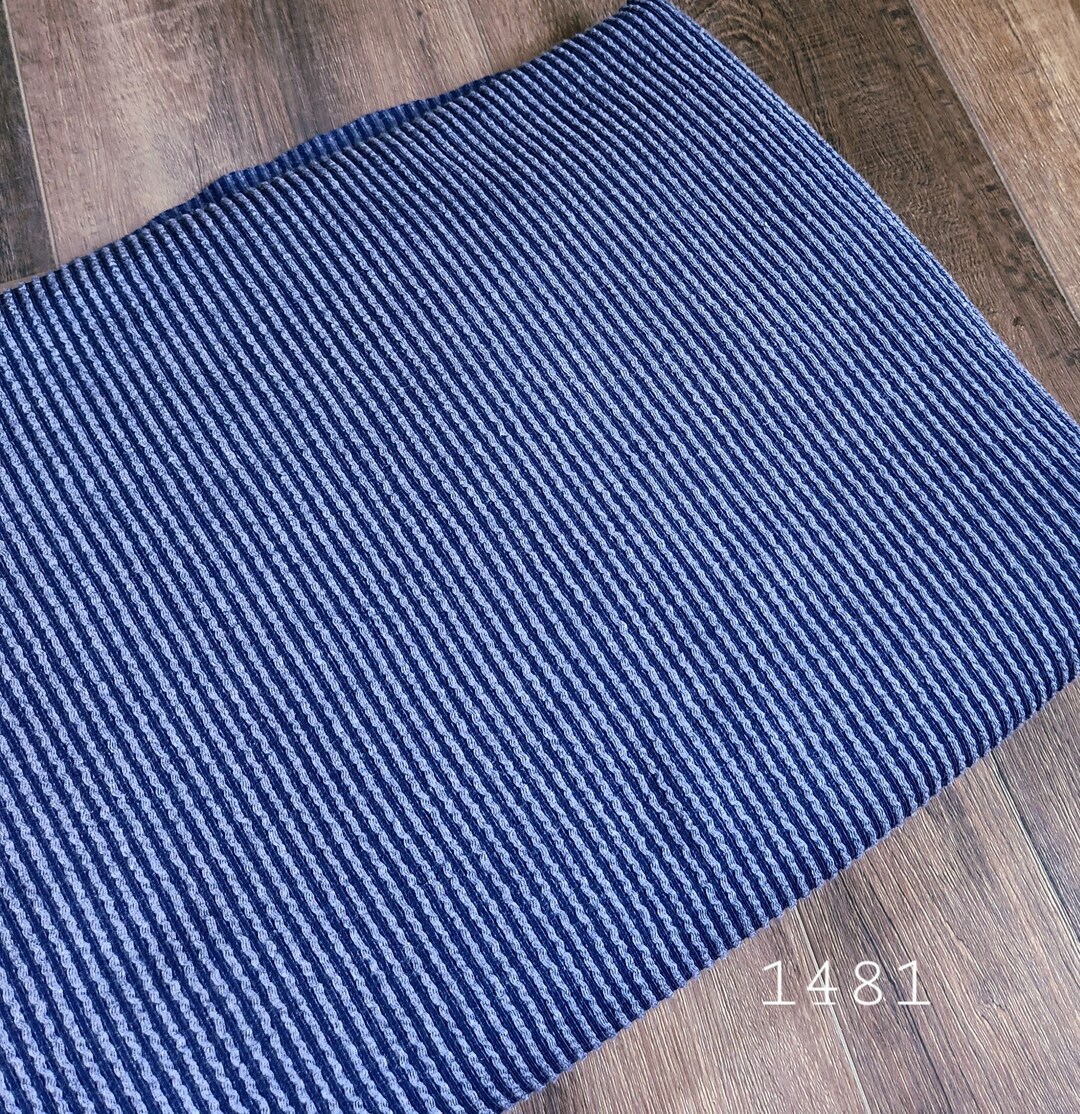 Ribbed Jacquard Knit, Fabric by the Yard, Rib Knit, Blue Variegated ...
