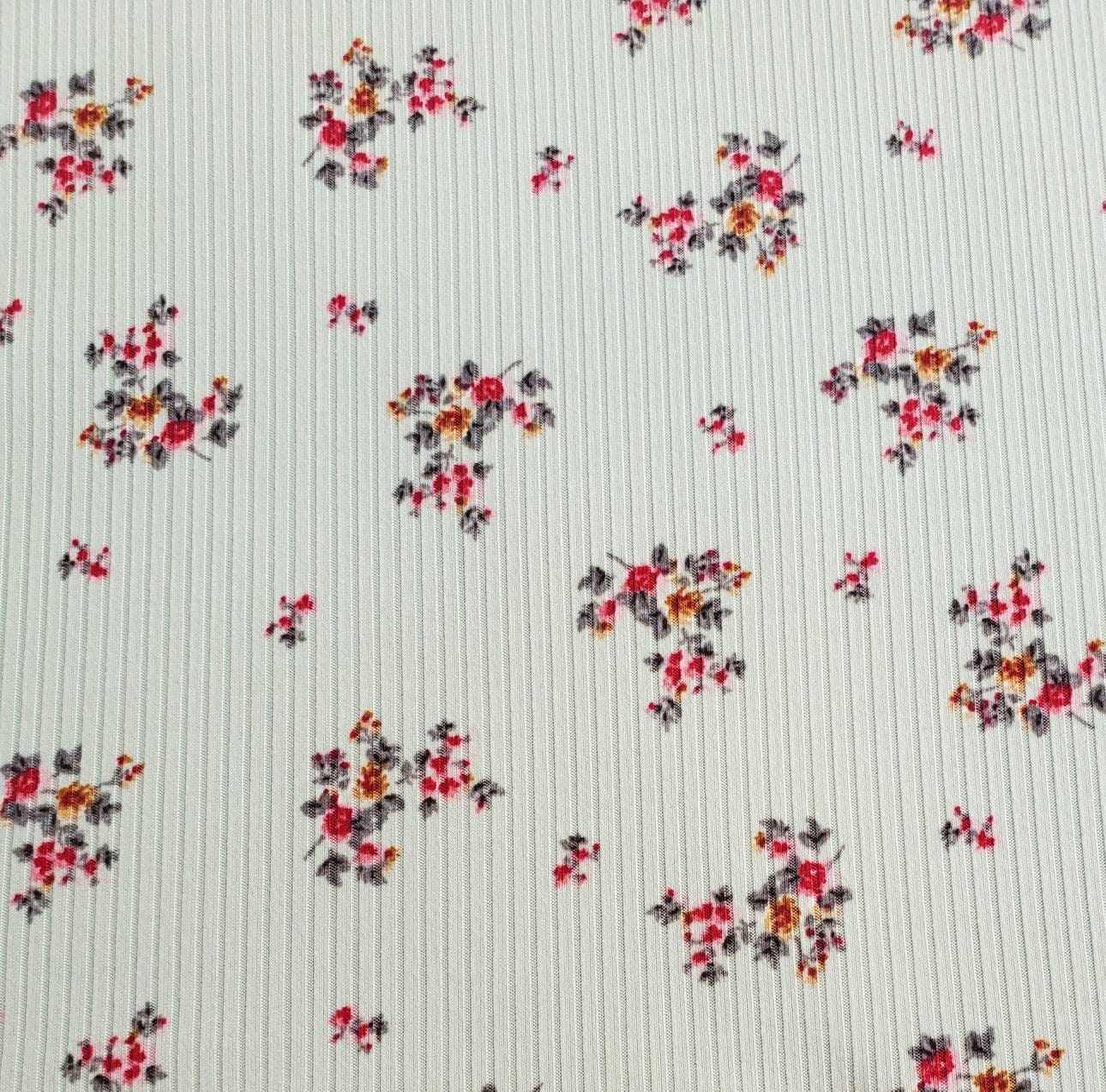 Ribbed knit fabric by the yard floral rib knit soft mint Etsy