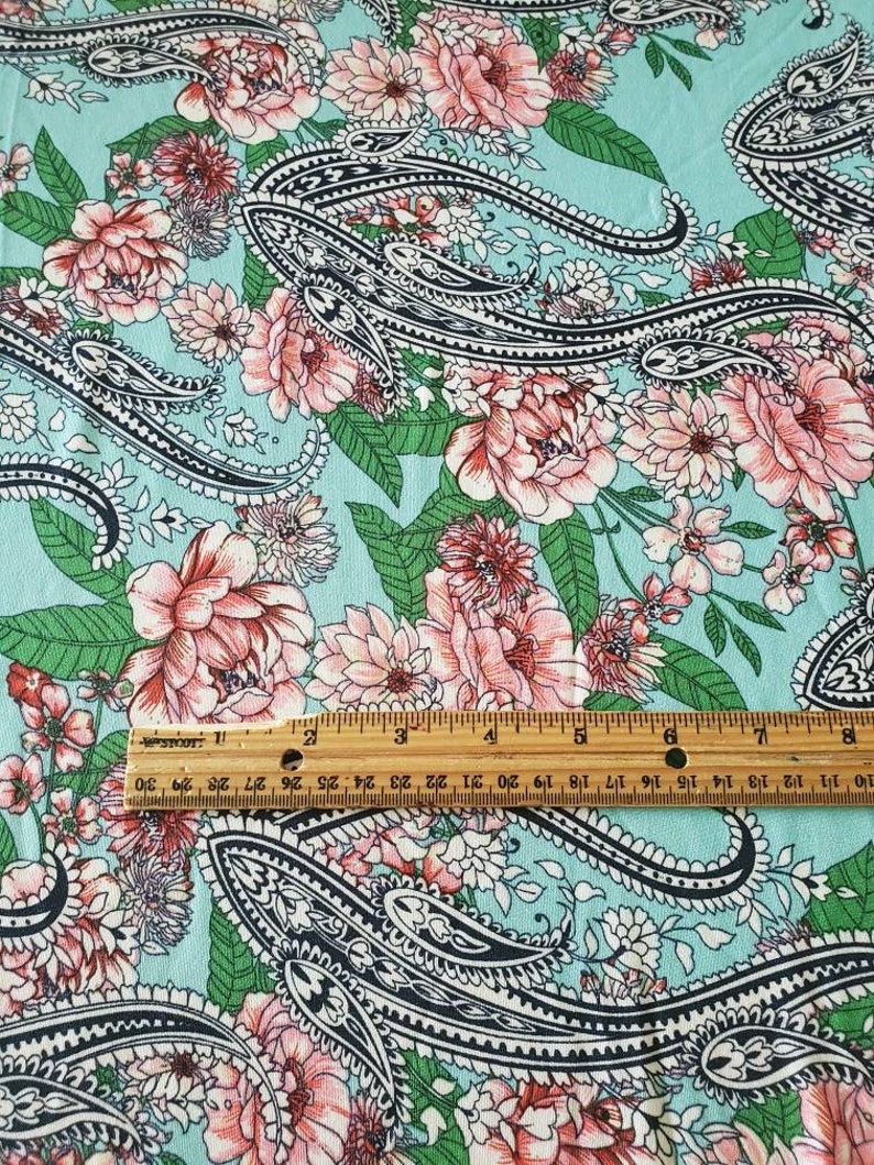 DTY fabric by the yard dty knit fabric mint with floral and Etsy