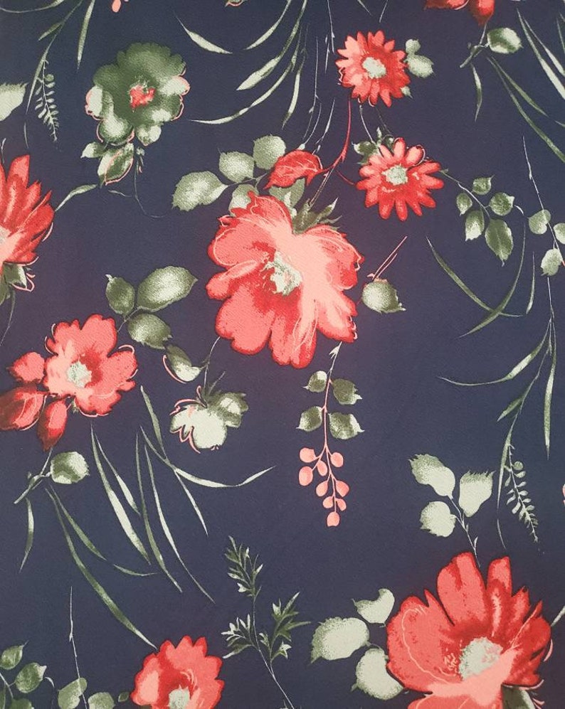 Liverpool large floral on navy Liverpool fabric by the yard knit fabric