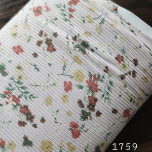 Ribbed knit, fabric by the yard, floral, rib knit, light pink with floral #1759