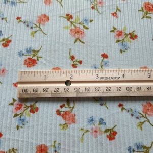 Ribbed knit, fabric by the yard, floral, rib knit, blue/green with floral #1046