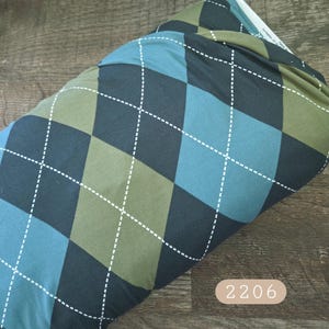 Double brushed knit fabric, DBP, double brushed, fabric by the yard, teal, olive and charcoal diamonds #2206