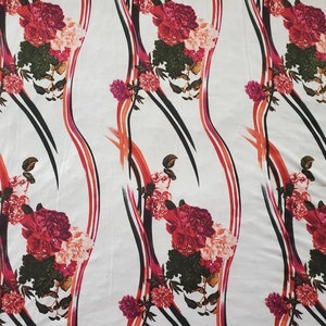 DTY, fabric by the yard, pink and burgundy floral on white #164