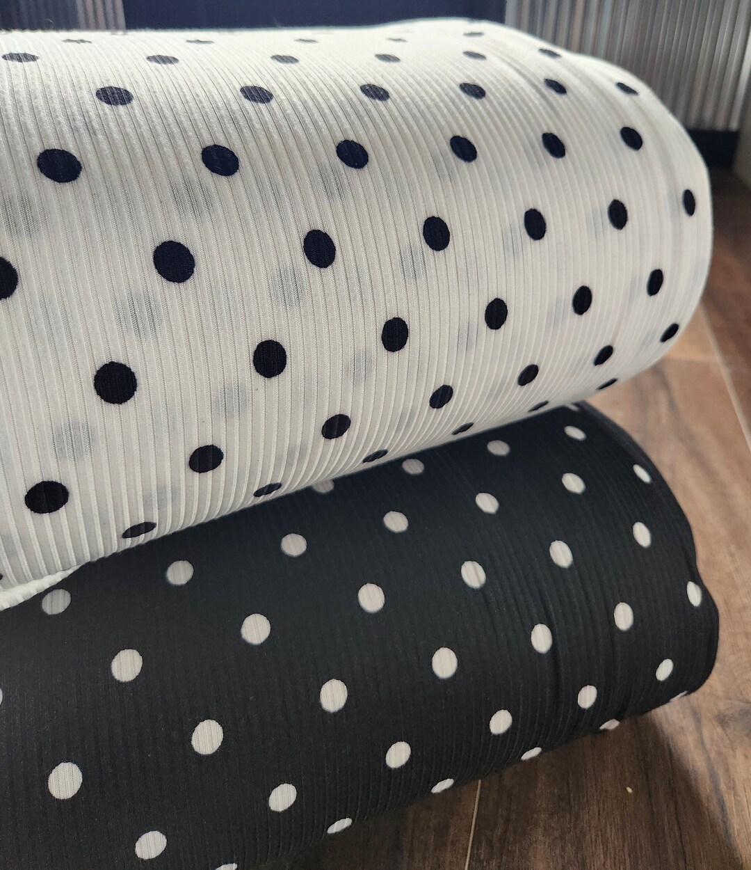 Ribbed Knit Fabric by the Yard Floral Rib Knit Black With White