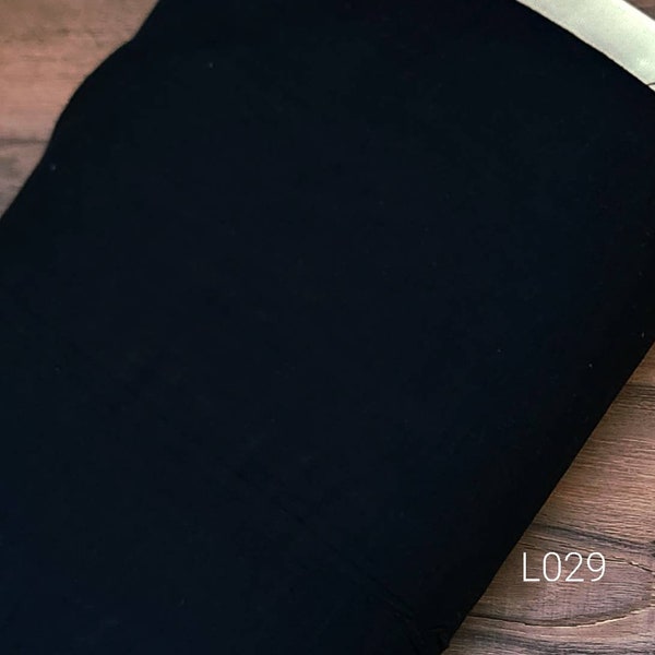 Linen blend fabric by the yard, solid black #L006