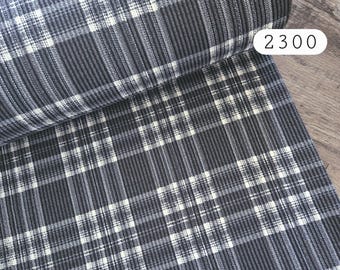 Ribbed jacquard knit, fabric by the yard, rib knit, large gingham, navy and white plaid #2300