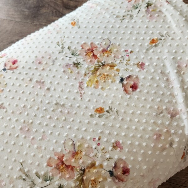 Textured Swiss dot knit fabric by the yard, knit fabric by the yard, summer floral on ivory #1825