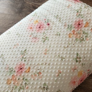 Textured Swiss dot knit fabric by the yard, knit fabric by the yard, pink and yellow floral on ivory #1823