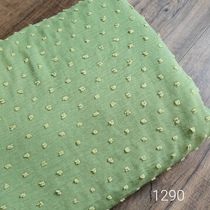 Textured Swiss dot fabric by the yard, poly fabric by the yard, green #1290