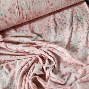 Double brushed knit fabric, DBP, double brushed, fabric by the yard, pink with floral #1877