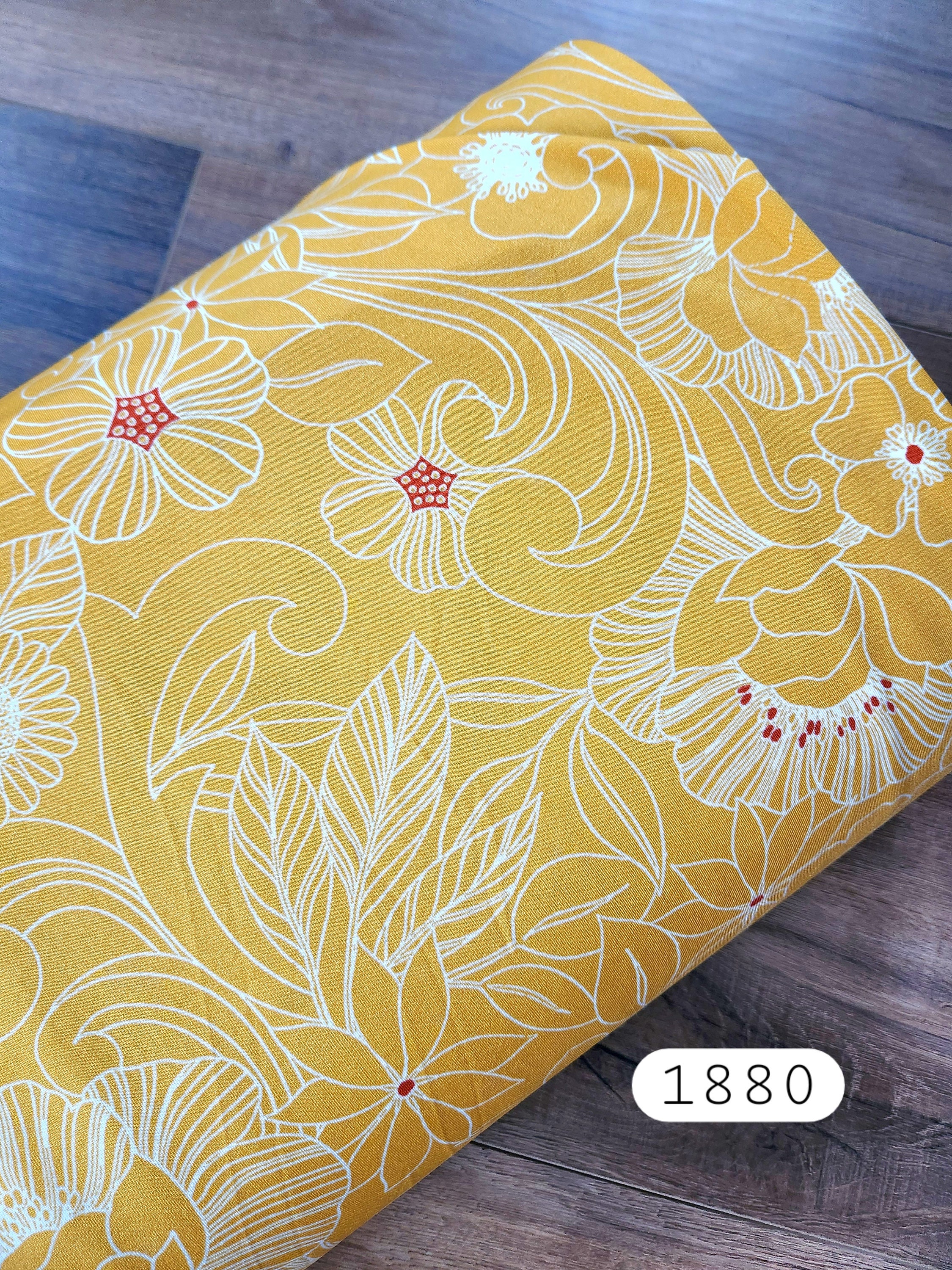DTY, fabric by the yard, knit fabric, sunshine yellow with floral #1880