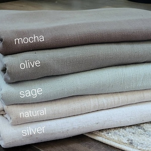 Linen blend fabric by the yard, mocha #L007, olive #L008, sage #L009, natural #L010, silver #L011