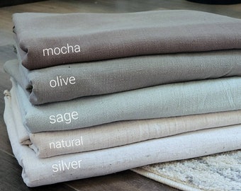Linen blend fabric by the yard, mocha #L007, olive #L008, sage #L009, natural #L010, silver #L011