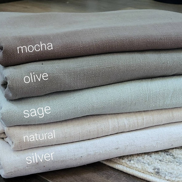 Linen blend fabric by the yard, mocha #L007, olive #L008, sage #L009, natural #L010, silver #L011