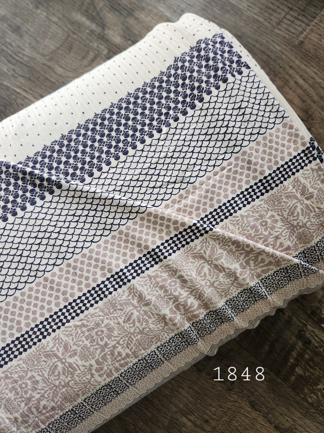 Unbrushed Ribbed Knit Fabric by the Yard Floral Rib Knit Beige