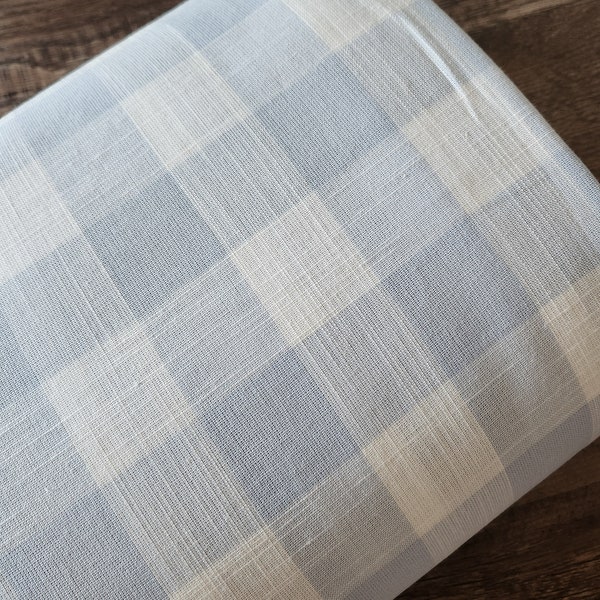 Cotton fabric by the yard, light blue and white gingham #1813