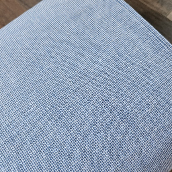 Linen/ cotton blend fabric by the yard, tiny blue and white check #L043