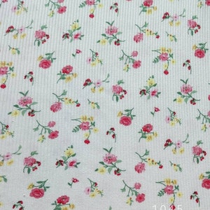 Ribbed knit, fabric by the yard, floral, rib knit, white with floral #1045
