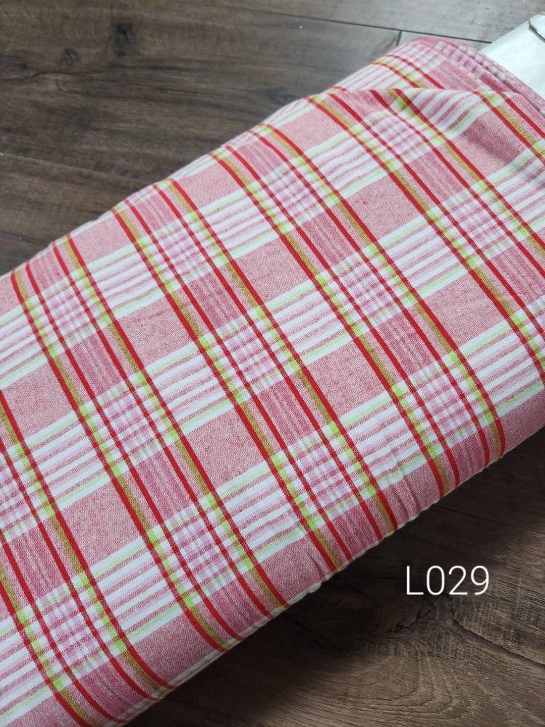 Linen/ Cotton Blend Fabric by the Yard Pink Plaid L029 Etsy
