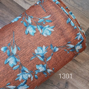 Lightweight Sweater knit, sweater knit fabric by the yard, hacci sweater knit, rust with turquoise floral #1301