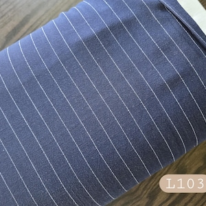 Linen blend fabric by the yard, navy with thin stripe #L103