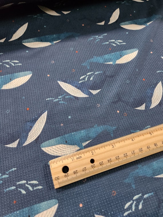 Waffle Knit, Fabric by the Yard, Cream, Blue, Orange Stripes #1893