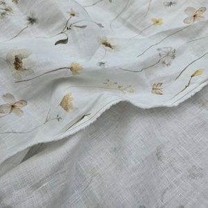 100% linen fabric by the yard, floral on ivory #L109