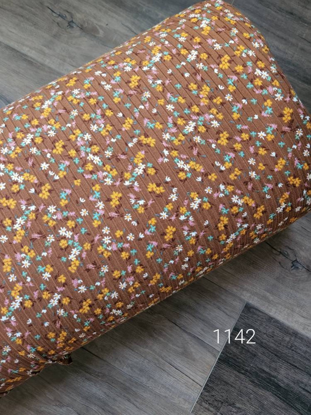 Ribbed Knit Fabric by the Yard Floral Rib Knit Brown With Fall