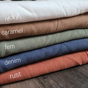 Linen blend fabric by the yard, ivory #L012, caramel #L013, fern #L014, denim #L015, rust #L016