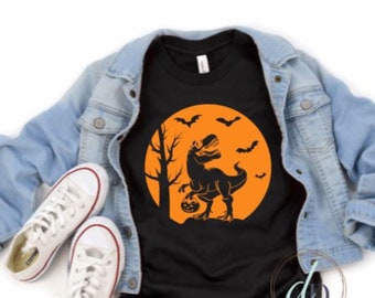 Chemise dinosaure Halloween | Chemise Trex | Chemise d’Halloween pour les jeunes | Chemise d’Halloween garçons | Dinosaur Trick or Treat Shirt | T-shirt de dinosaure