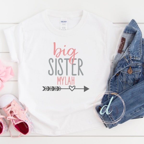 Big Sister T-Shirt | new sister | Baby announcement | Custom Sibling Shirt | New Baby | Baby Shower | Big Sister Gift, New Baby Announcement