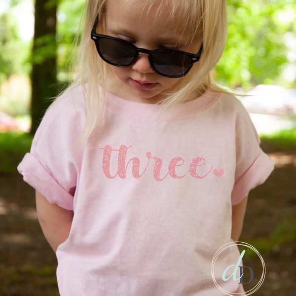 3er Geburtstag Shirt | Drittes Geburtstagsshirt rosa Glitzer | Drei Jahre alt | Kleinkind Mädchen Geburtstag | 3 Jahre altes Geburtstagsshirt | Party, funkeln