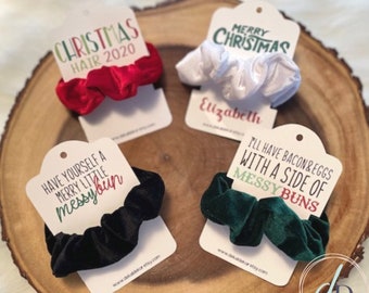 Christmas Scrunchie, Scrunchie Card, Stocking Stuffer for women, teen, Teacher Gift, Funny Christmas gift, Personalized gift, Christmas pjs