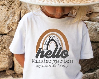 Hello Kindergarten shirt, First Day of school shirt, Personalized name tshirt, custom shirt, Back to school shirt, Retro vintage style, boho