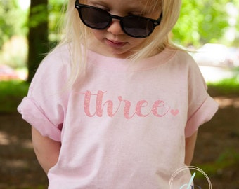 3rd Birthday shirt | Third Birthday shirt pink glitter | Three Year Old | Toddler girl Birthday | 3 year old birthday shirt | party, sparkle