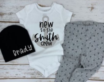 New to the crew coming home from outfit | Custom newborn set |  Baby Shower Gift | Personalized gift | custom hat | gender neutral