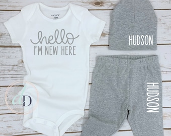 Custom Coming Home Hospital Outfit | Hello I'm New Here | Custom Gender Neutral Name outfit | Baby Shower Gift | Christmas Gift for baby