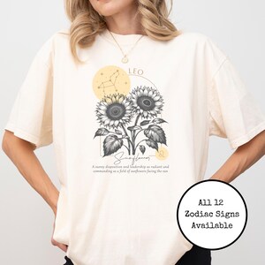 Comfort Colors®, Tshirt Birth Flower, Leo Zodiac, Prezent urodzinowy, Koszulka astrologiczna, Koszulka z horoskopem, Spersonalizowany prezent urodzinowy, Znaki zodiaku