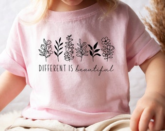 Different is Beautiful, Flower Toddler Shirt, Neurodiversity, Autism Acceptance, Awareness, Pink Shirt Day, ADHD, ADD