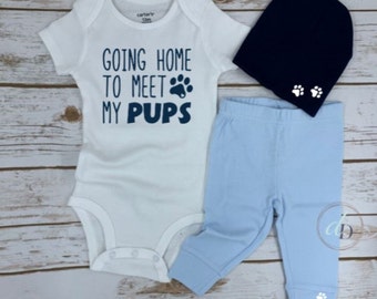 Going Home to Meet My Pups, Meeting My dogs, Bringing Home Baby Outfit, baby Boy outfit, Bringing Home Baby Outfit,fur babies, navy baby hat