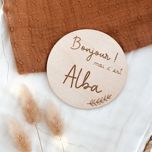 Wooden welcome card - Eucalyptus - to personalize - First name - Birth - Baby - Child - Pregnancy - Announcement - Maternity - Foliage