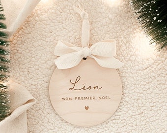 Boule de Noël en bois - Mon premier Noël -  - Personnalisable - Décoration - Sapin - - Naissance -Enfant - Bébé - Fille - Garçon - Prénom -