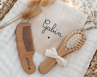 Brosse à cheveux en bois à picots - à personnaliser - Enceinte - Bébé - Enfant - Naissance - Baby shower - Cadeau - Prénom - Grossesse