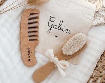 Wooden hairbrush soft bristles - to personalize - Pregnant - Baby - Child - Birth - Baby shower - Gift - First name - Pregnancy