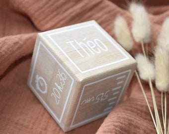 Cube naissance en bois - à personnaliser - Bébé - Enfant - Cadeau - Anniversaire - Décoration - Chambre - Souvenir - Prénom - Baptême