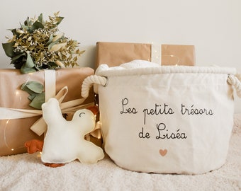 Panier de rangement - à personnaliser - Prénom - Cadeau - Chambre - Jouets - Coton - Bébé - Naissance - Anniversaire - Décoration - Sac