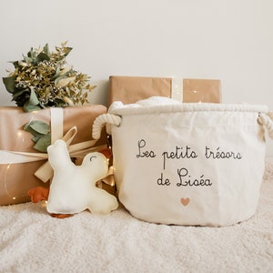 Panier de rangement à personnaliser Prénom Cadeau Chambre Jouets Coton Bébé Naissance Anniversaire Décoration Sac image 1